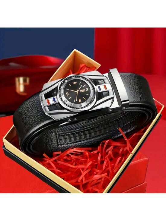 Unbranded Other - Elegant Fashion Men Belt  Dark Silver Buckle PU Leather Black Length 49 in